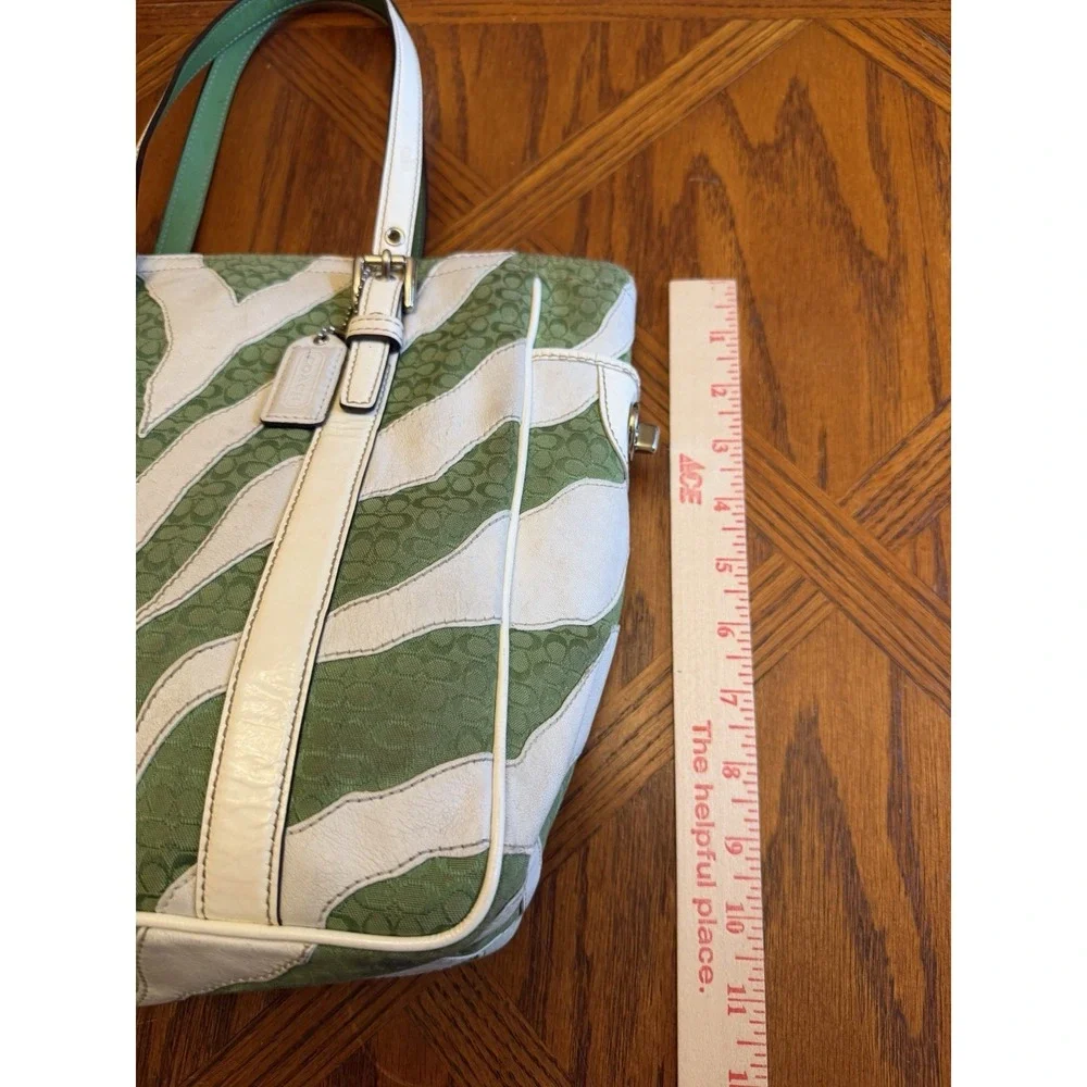 Coach Green And White Zebra Stripe Tote